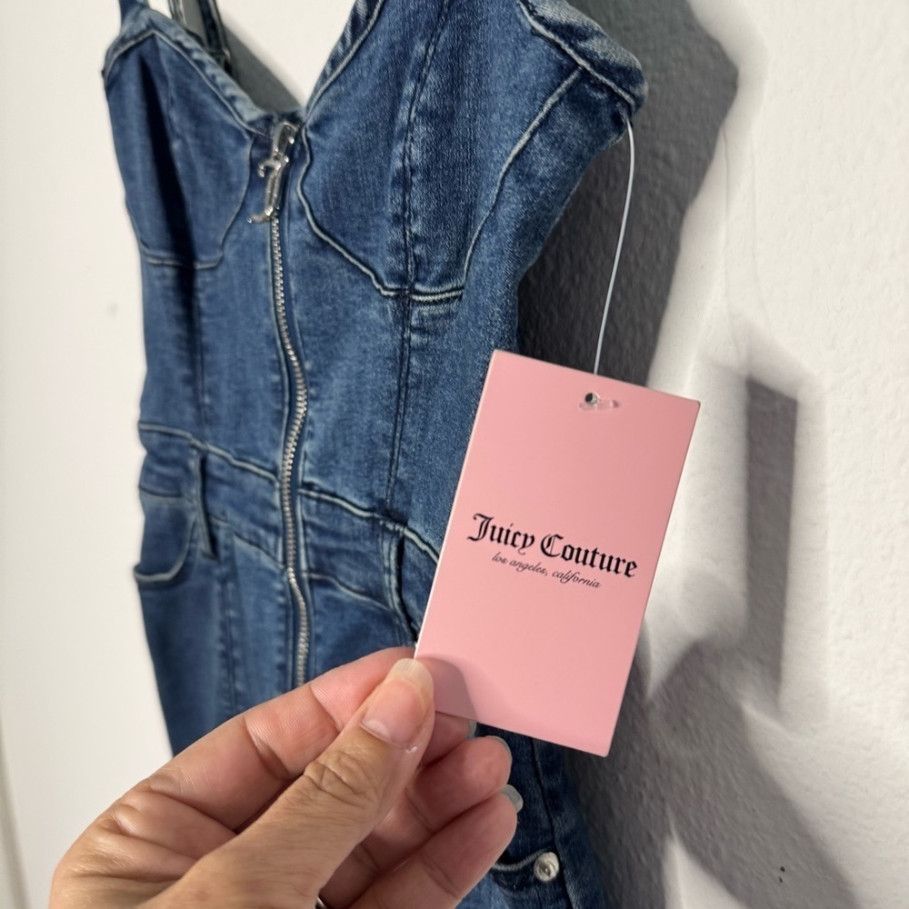 Juicy Couture Denim Sweetheart Neckline mini Dress dark Wash size XS NWT - Picture 6 of 11
